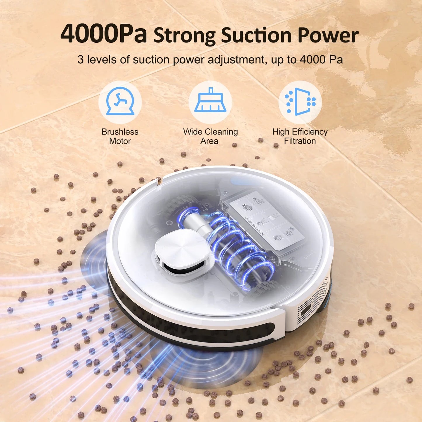 Lubluelu SL60D Robot Vacuum and Mop Combo - 4000Pa Suction, Quiet Operation, 150Mins Runtime10 No-Go Zones, Smart App Control