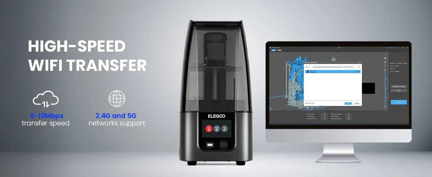 ELEGOO MARS 4 ULTRA MSLA 3D Printer with 7" 9K Mono LCD Up to 150mm/h Printing Speed WiFi Transfer Printing Size 153×77×165mm