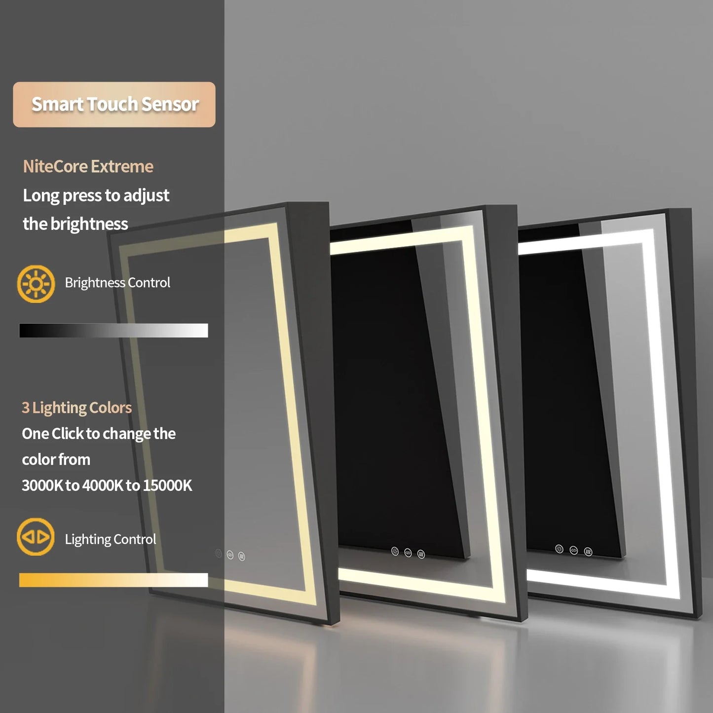 LED Illuminated Bathroom Wall Mirror with Fixed Tilt Design, Smart Touch, Front-lit, Black Framed, 24x36 Inch