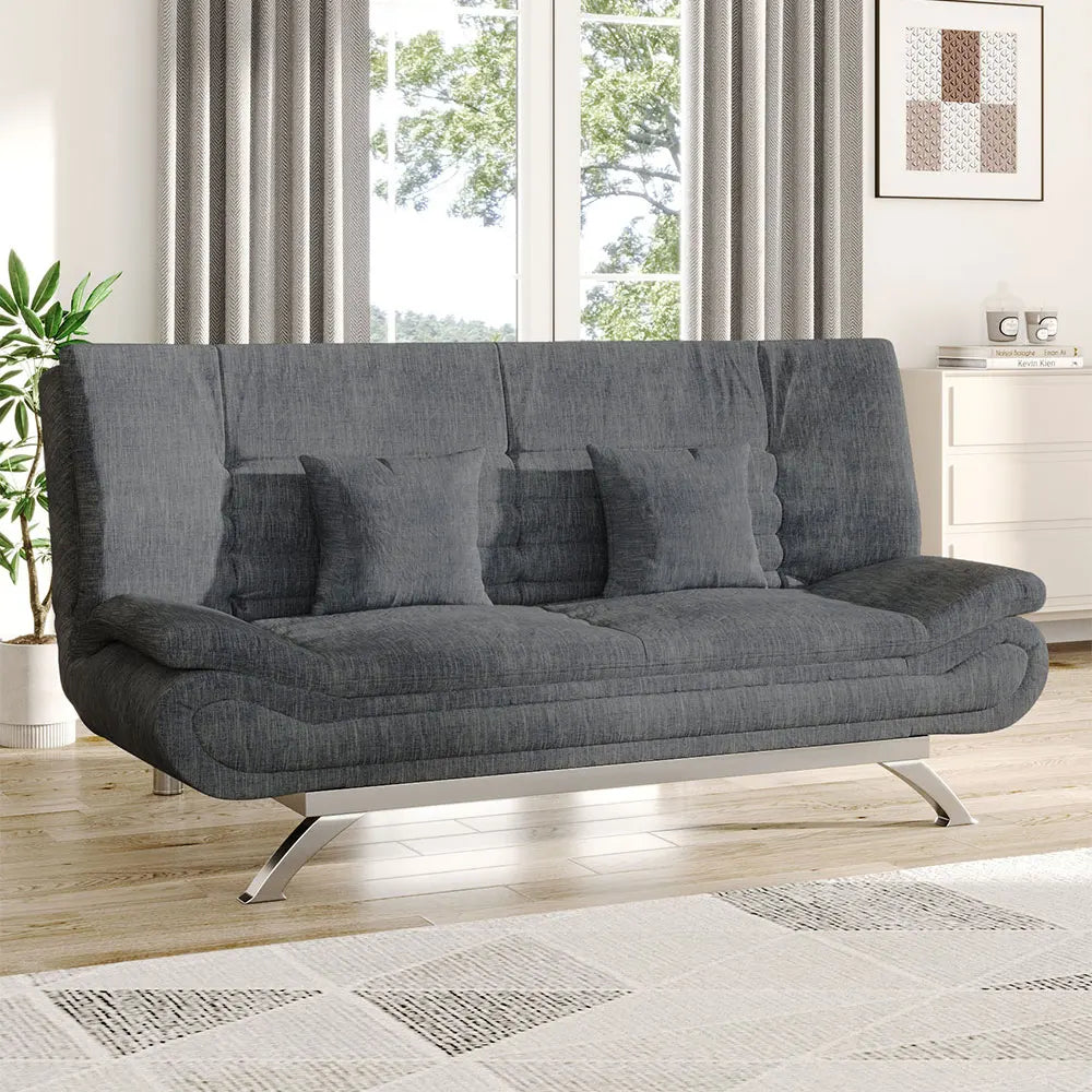 Grey Shell 3 Seater Recliner Sofa Bed with 2 Pillows  for Living Room Bedroom Home Office Study