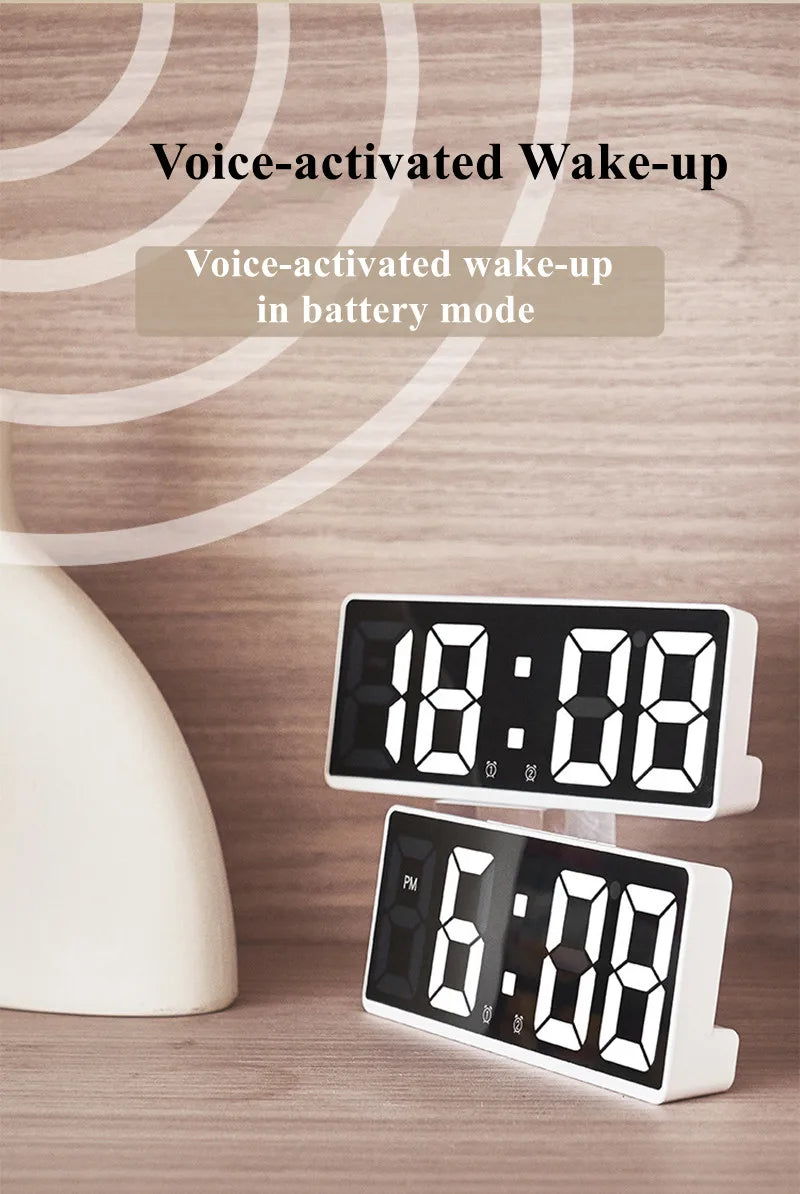 Acrylic/Mirror Digital Alarm Clock Voice Control