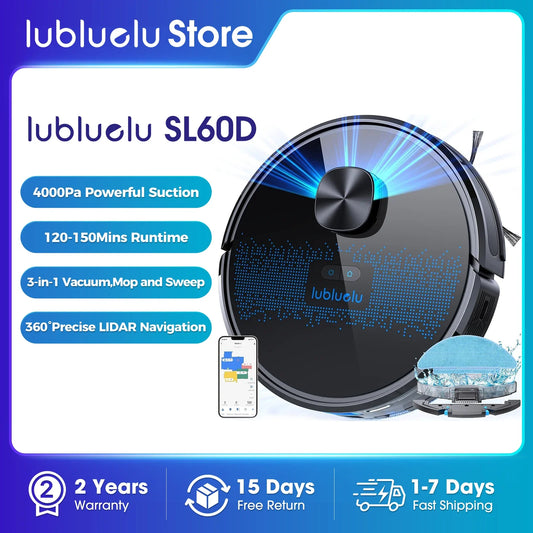 Lubluelu SL60D Robot Vacuum and Mop Combo - 4000Pa Suction, 150Mins Runtime, Quiet Operation, Smart App Control, 10 No-Go Zones