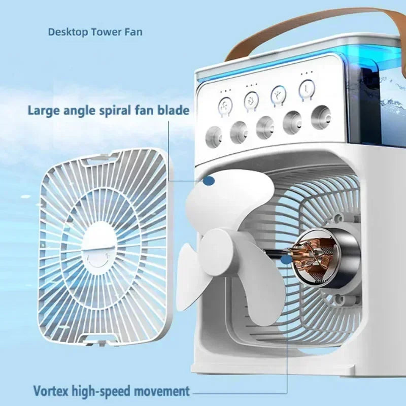 2025 New 3 in 1 Household Air Cooler Portable Small Fan with Humidifier and LED Nightlight Energy Saving