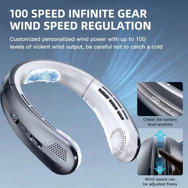 5000mAh Portable Mini Hanging Neck Fan Bladeless Neckband Fan Digital Display Power Air Cooler USB Rechargeable Electric Fans