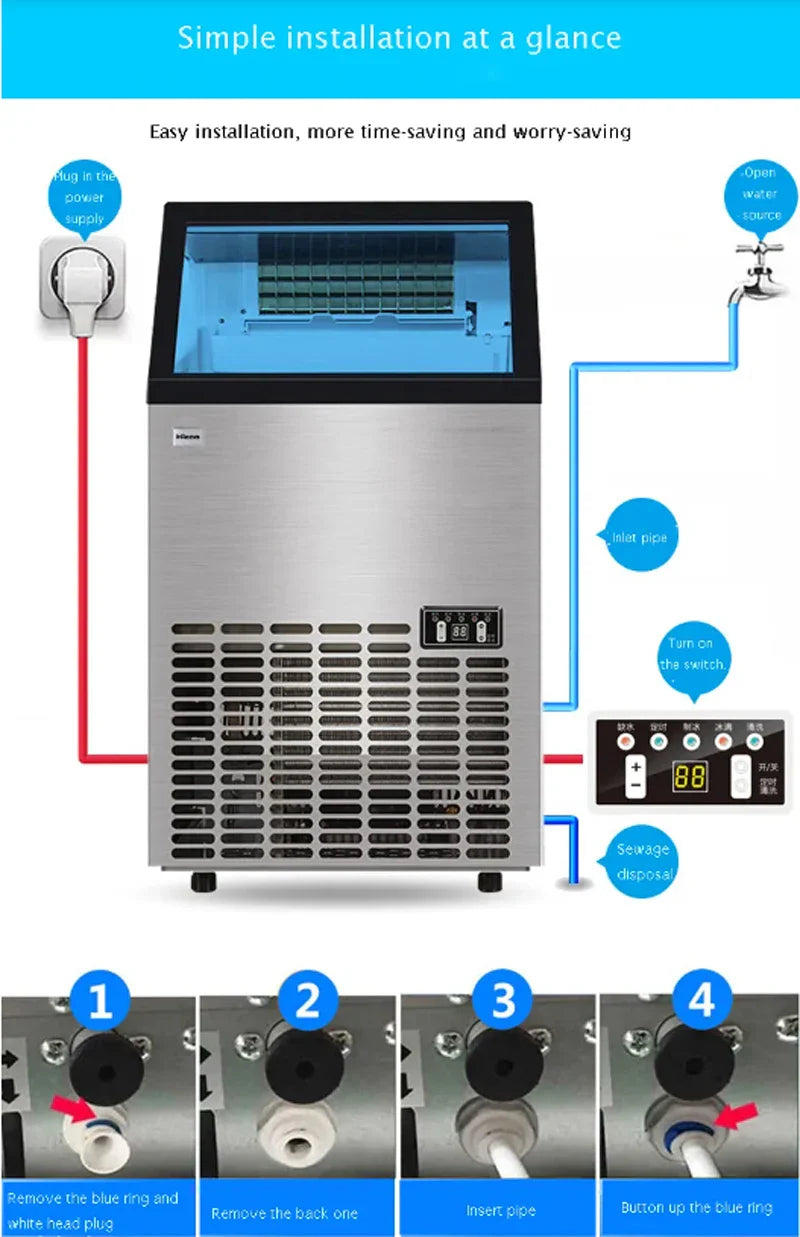 Countertop Nugget Ice Maker Self Cleaning Pellet Ice Machine Open and Pour Water Refill Stainless Steel Housing