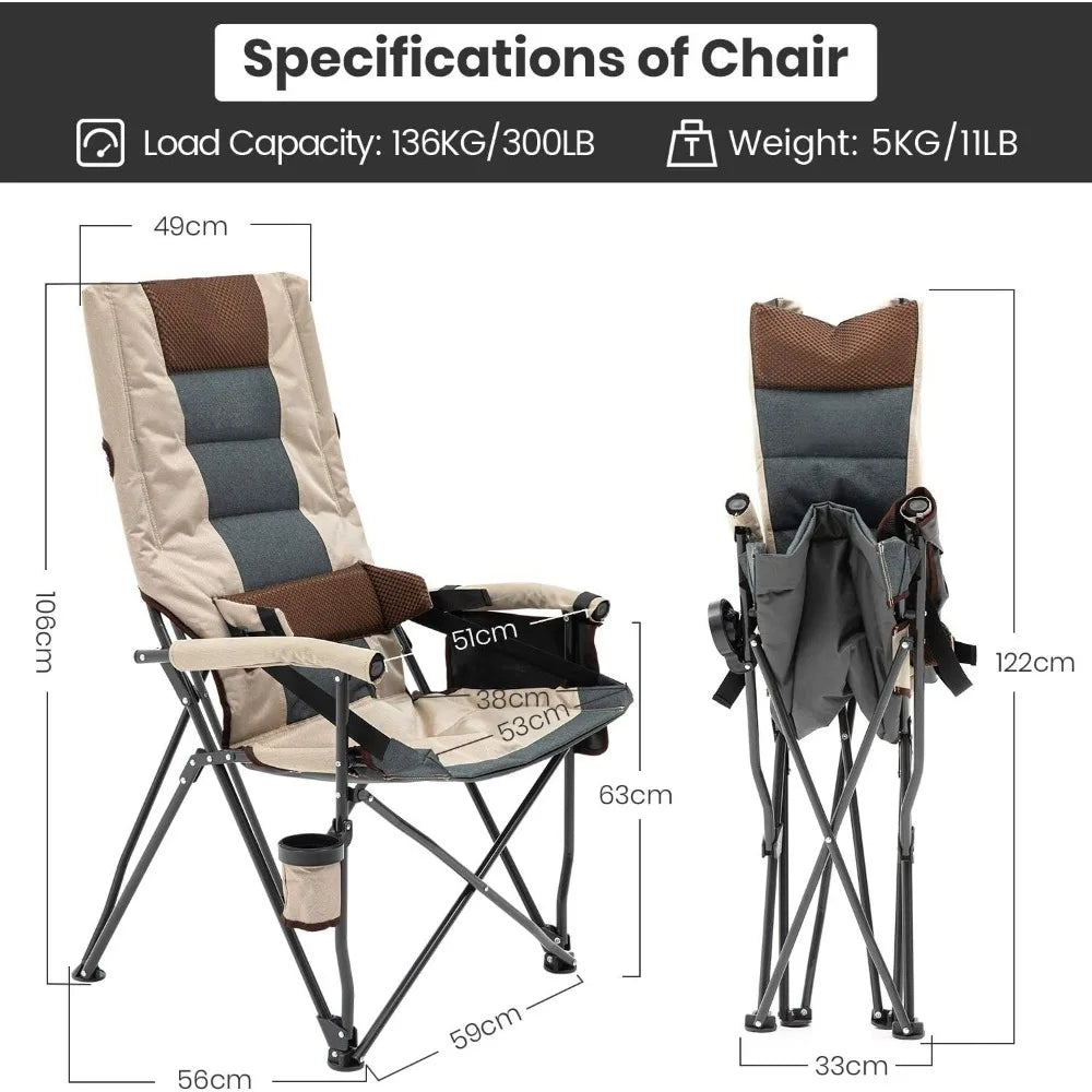 Adjustable Oversized Camping Chair High Luxury Upholstered Seat with Lumbar Back Support 400 Lb High Back Camping Chair