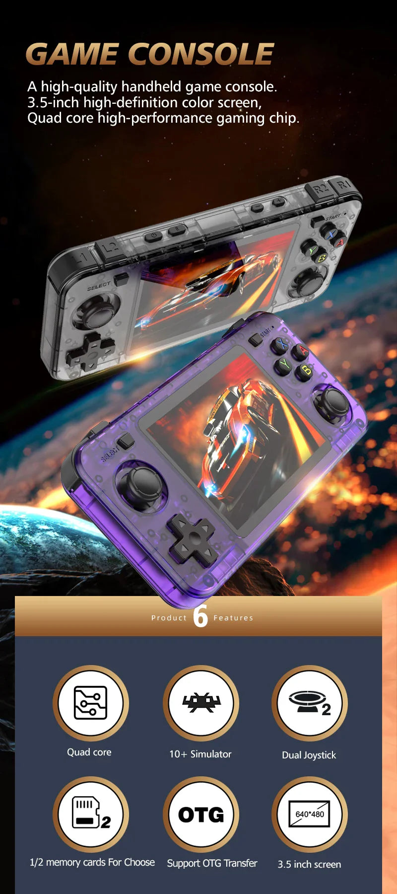 BOYHOM New R36H Retro Handheld Console Open-Source Linux System Classic Game Consoles 3.5 inch IPS Screen Portable Video Player