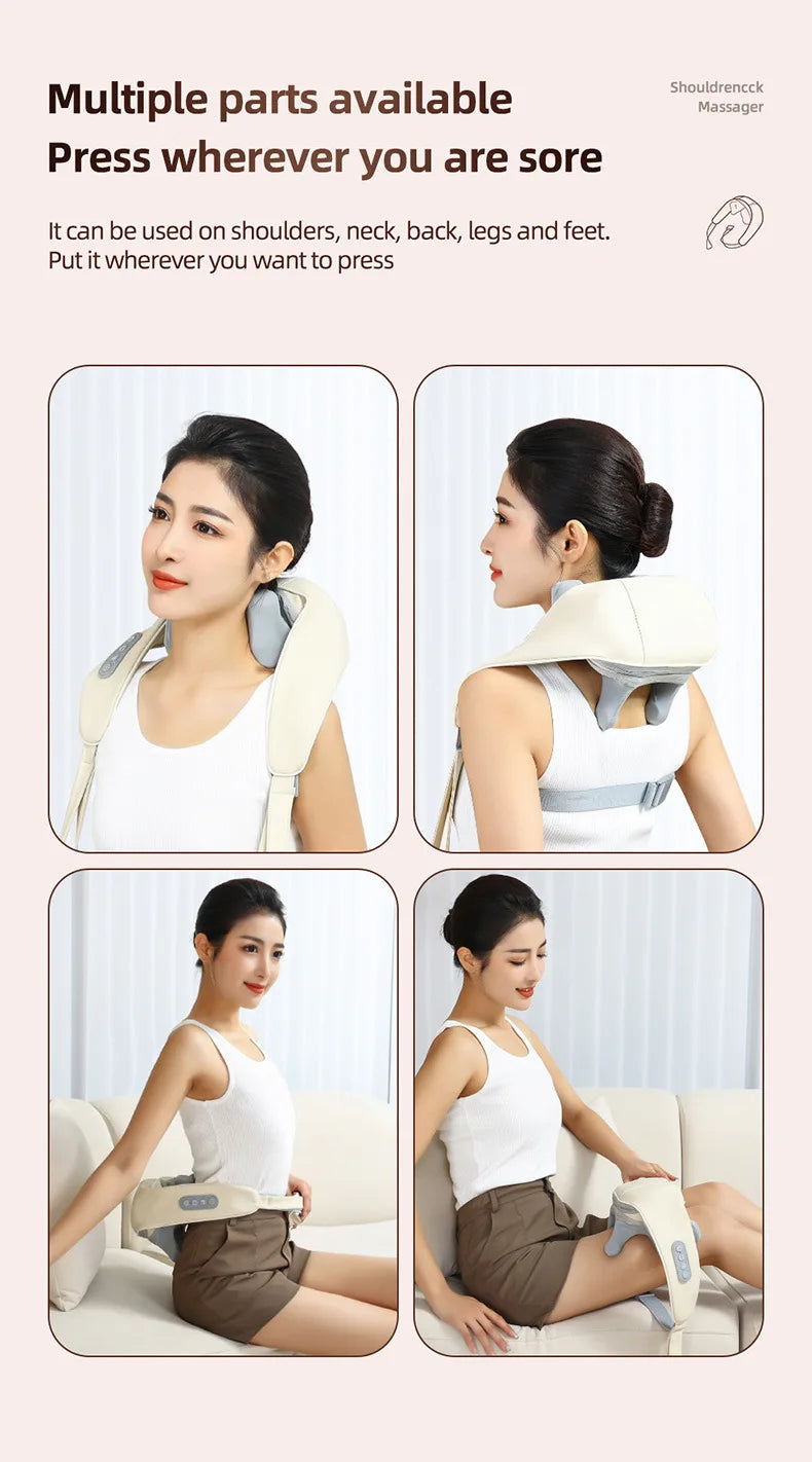 20W Beige Neck And Shoulder Massager Wireless Shoulder And Back Kneading Massage Shawl Trapezius Neck Cervical Masajeador