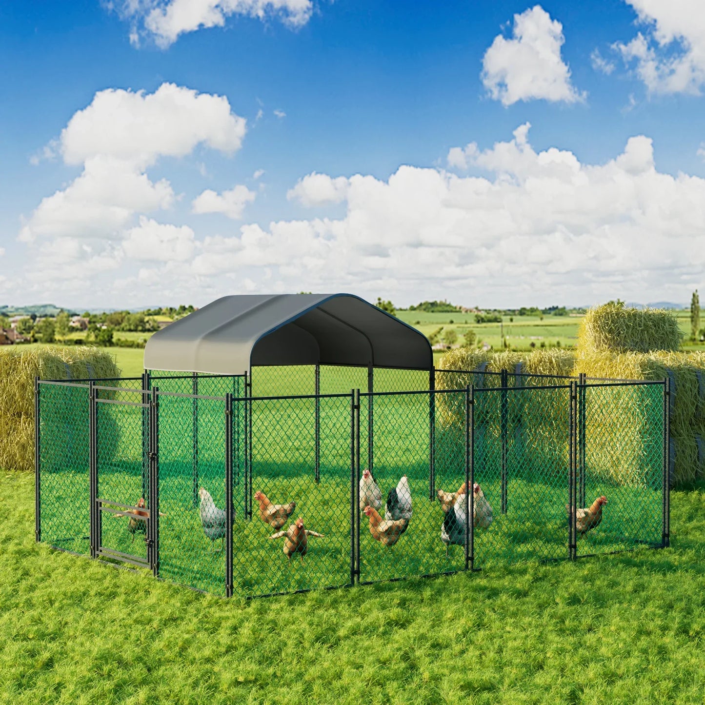 Extra Large Chicken Coop for Outdoor, Farm Metal Poultry Run, Walk-in Cage, House Kennels with Waterproof Cover