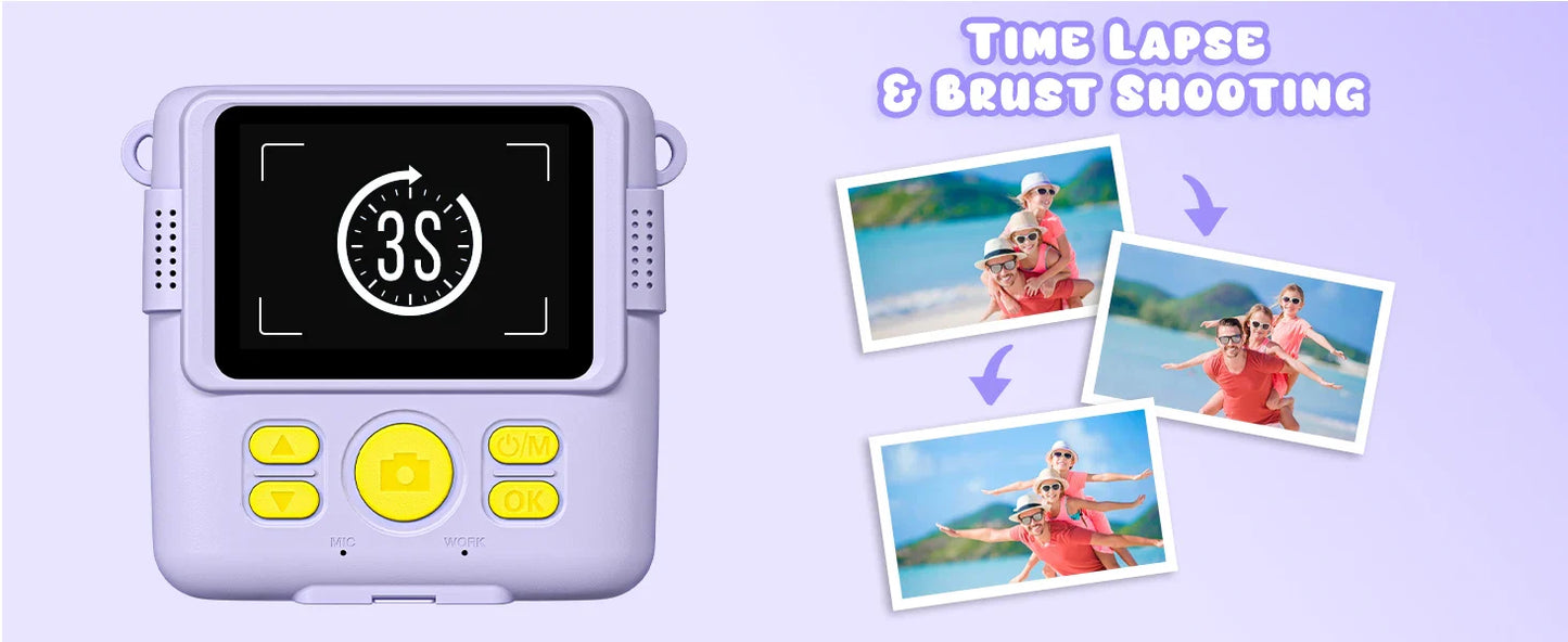 Kids Digital Camera 2.4" 1080P HD Video Camera Portable Instant Print Camera with 32GB Card, Birthday Gift for Boys Girls 3-12