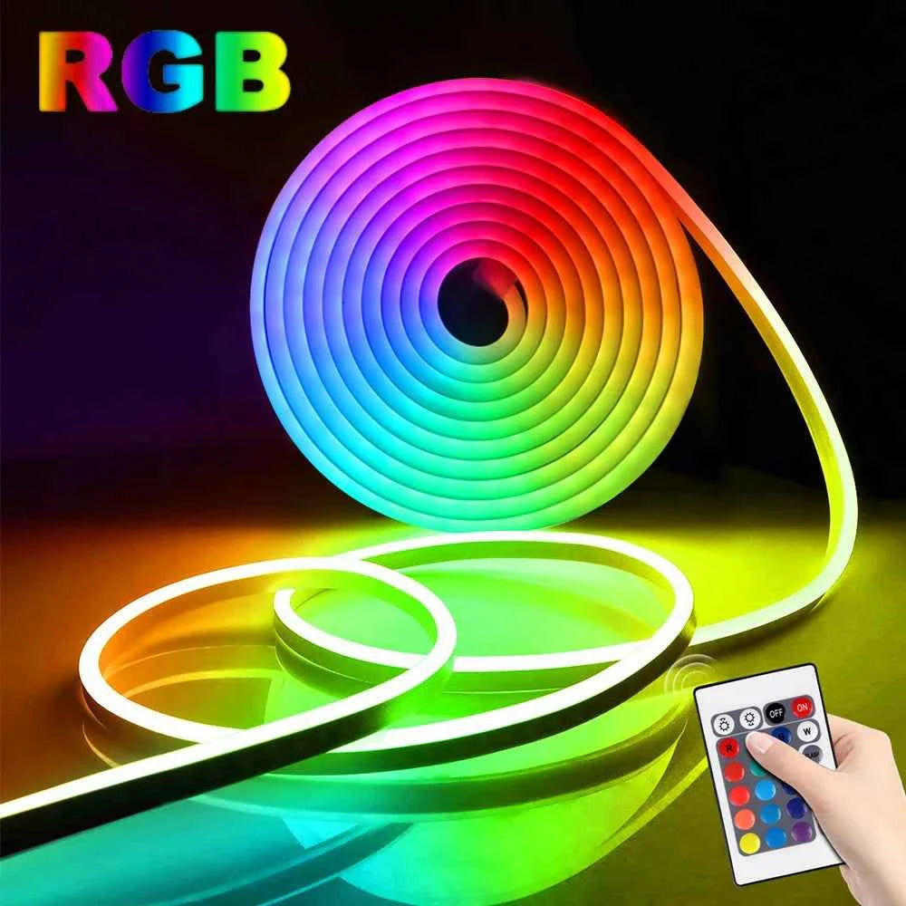 3M/5M RGB Remote Control LED Neon Light Strip – USB Flexible Waterproof Neon Light for Party, Bedroom, and Decorative Lighting