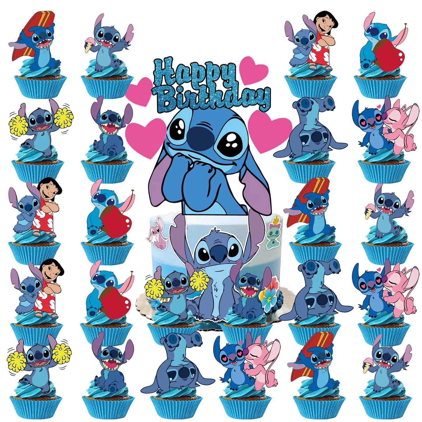 Stitch Cake Topper Set – Food-Safe Acrylic Birthday Decorations
