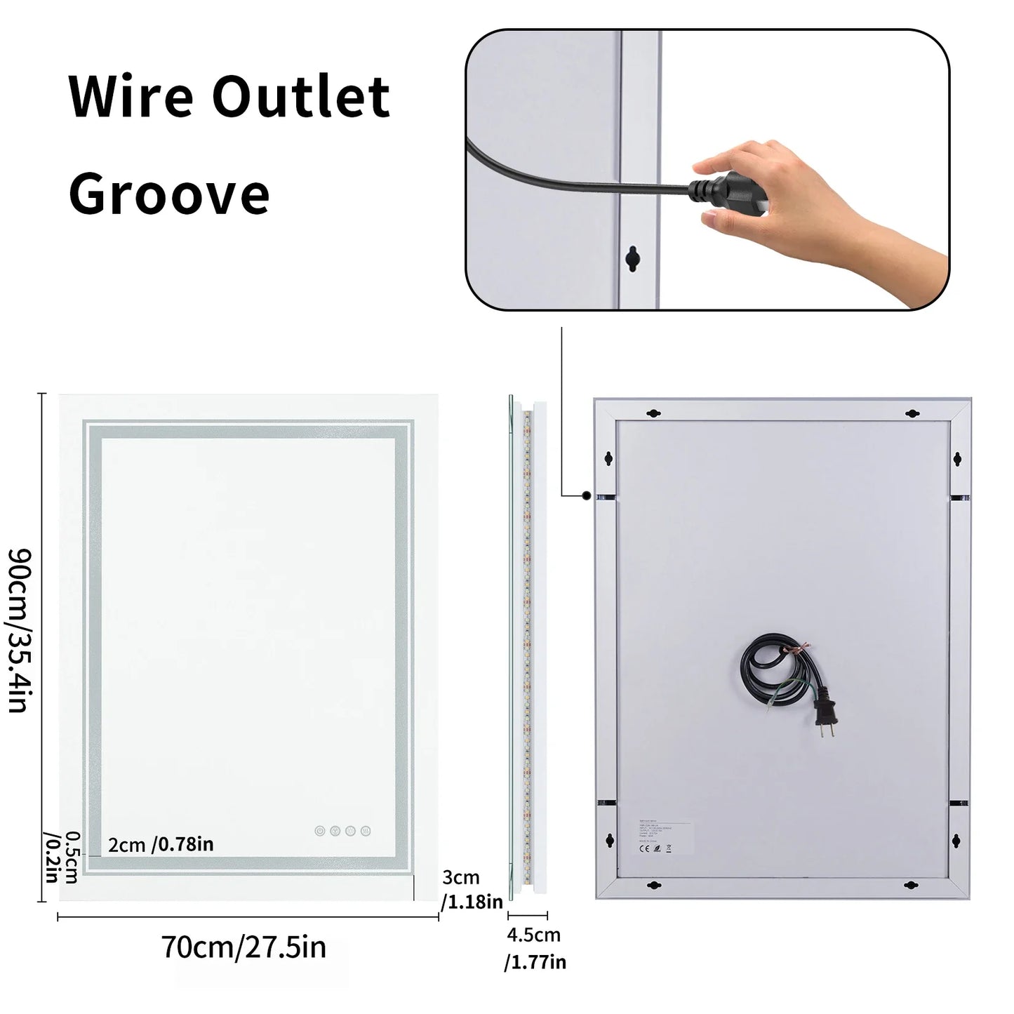 Large Full Size RGB LED Bathroom Mirror with Lights, Dimmable Wall Mirrors, Smart Anti-Fog, Vertical and Horizontal