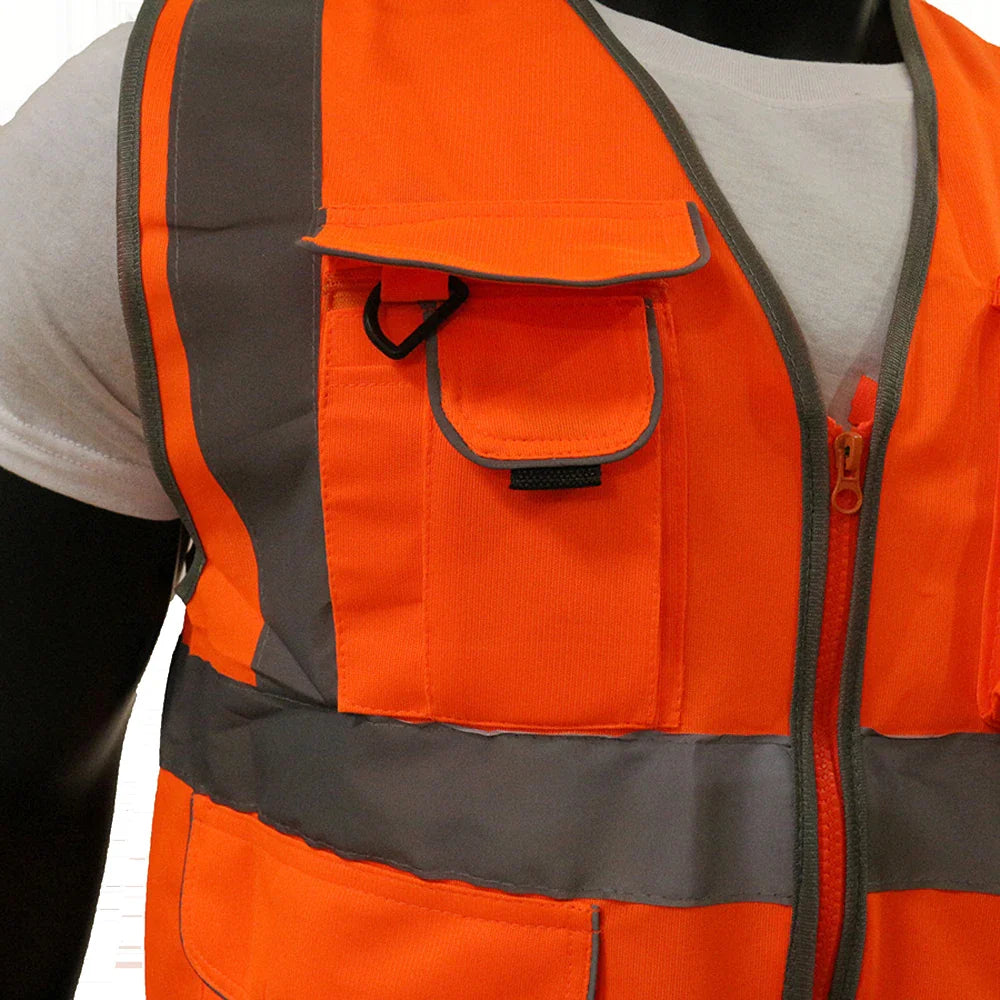9 Pockets Class 2 High Visibility Reflective Safety Vest for Men Women Work Construction Orange Safety Vests Hi Vis Workwear