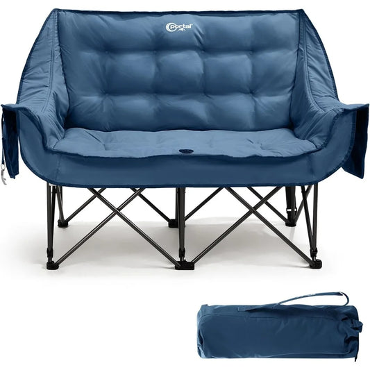 Double Camping Chairs Tub Chair Deluxe Moon Chairs Collapsible Giant Festival Garden Lawn Picnic Chair Load 272KG