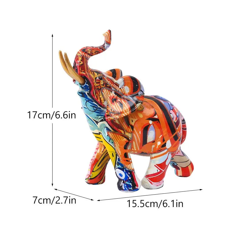 Resin Colorful Transfer Printed Elephant Figurines