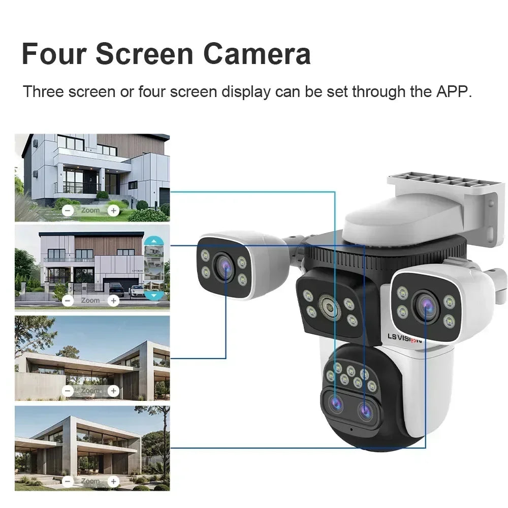 WiFi Security Camera Outdoor 10X Optical Zoom Four Lens Human Auto Tracking Waterproof