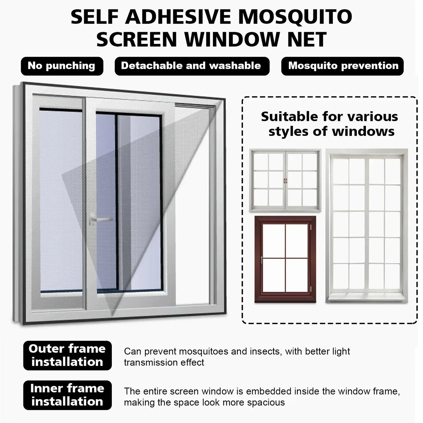 DIY Mosquito Net Self-adhesive Indoor Anti-insect Fly Screen Curtains Window Net Protections Mesh Home Textile Bed Garden