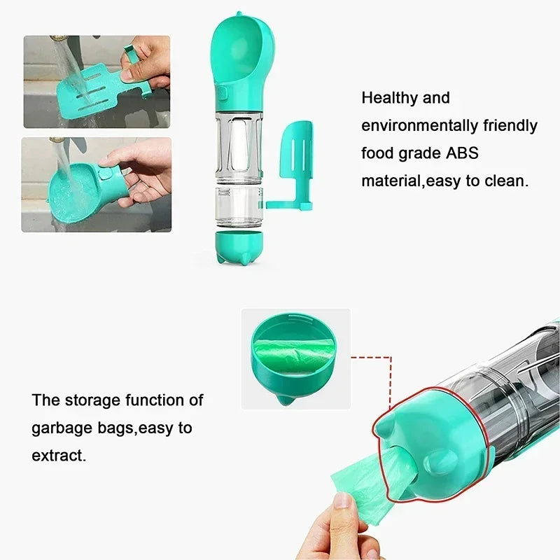 3 in 1 Portable Dog Water Bottle Pet Food Feeder Drinker Poop Dispenser Leak-proof Multifunctional Dog Water Bottle Dog Feeder