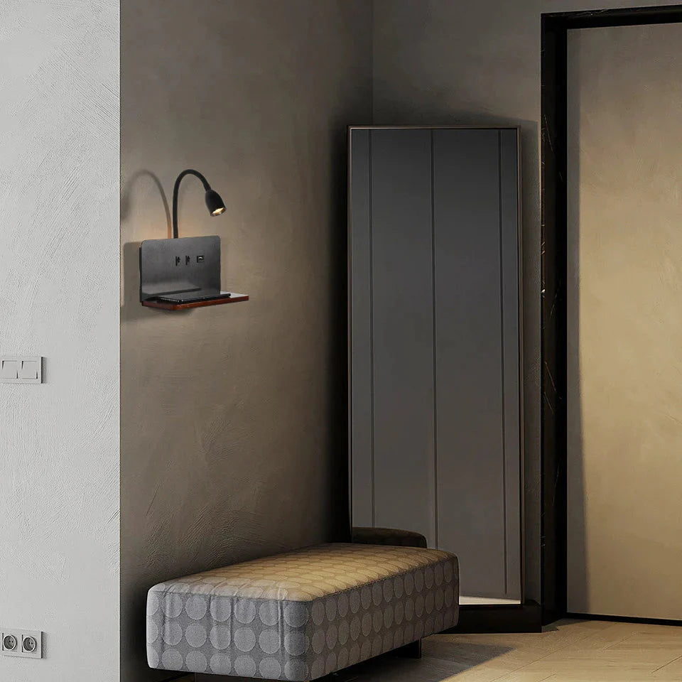 Indoor LED Wall Lamp With USB Interface And Wireless Charging 360° Rotatable