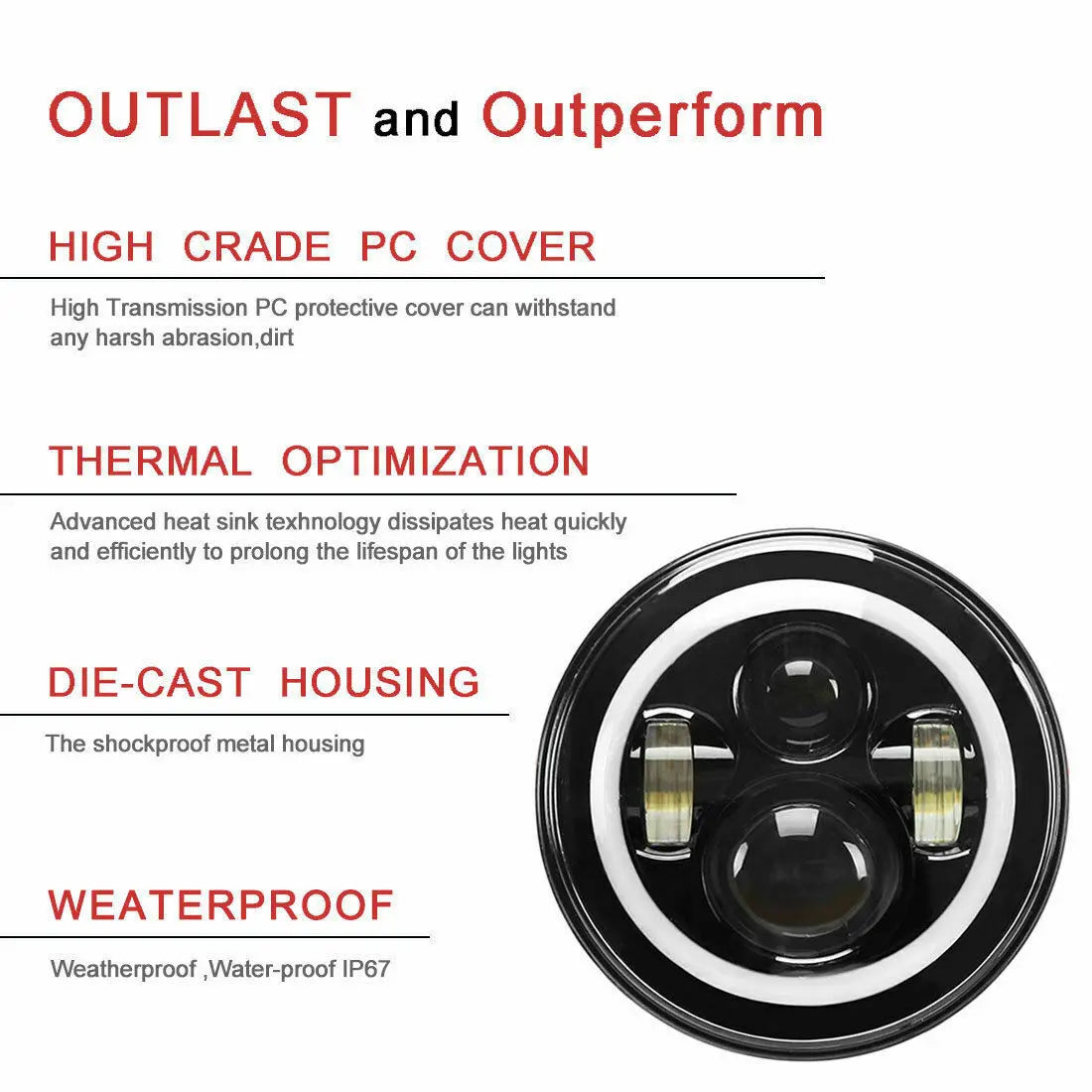 7 inch Moto LED Headlight For Harley Bike With 4-1/2"4.5" LED Passing Lamps Fog Lights 7"Bracket Mounting Ring Motorcycle