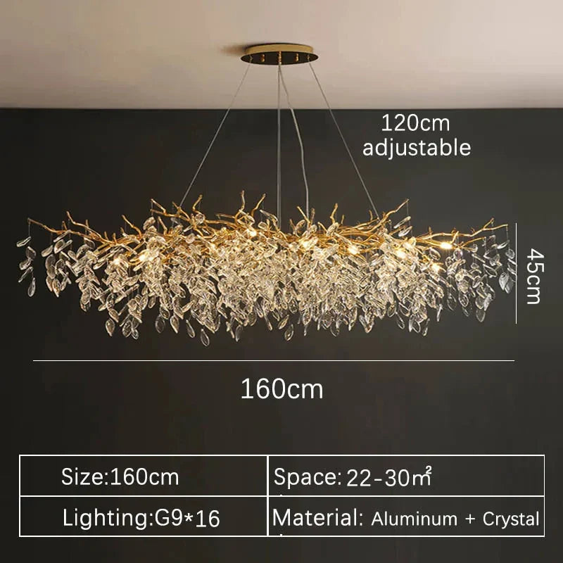 Luxury Gold Crystal LED Ceiling Pendant Lamps Indoor Villa Lights Fixture