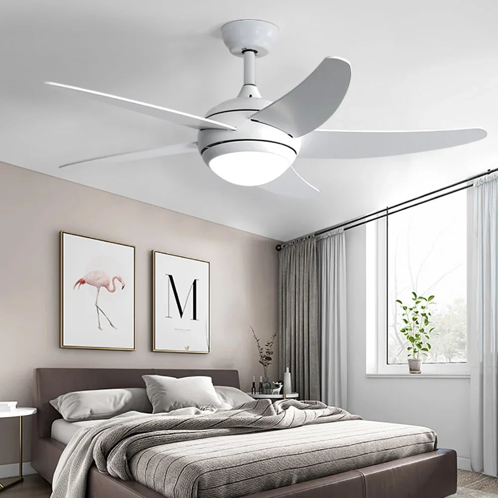 52 Inch White Ceiling Fan with LED Light Kit, 5 Blades and Remote Control