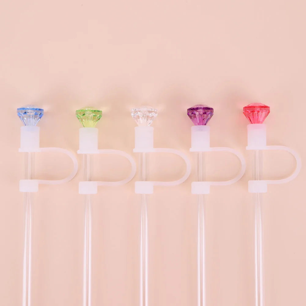5Pcs Silicone Diamond Straw Tips Protectors Reusable Bling Crystal Straw Caps Dust-Proof for Stanley 30/40oz Tumbler Accessories