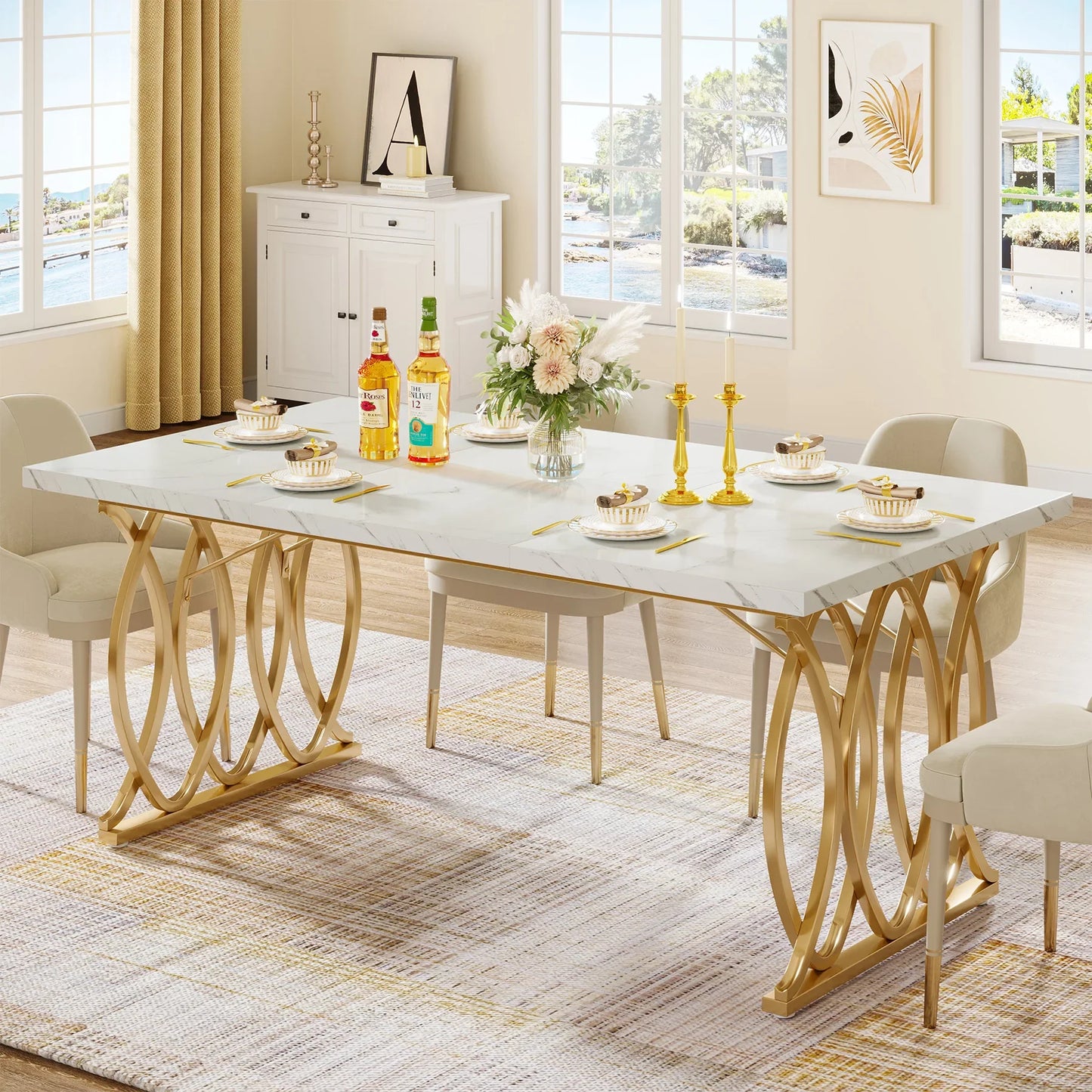 Tribesigns 63-Inch Rectangular Dining Table for 4 to 6, Modern Kitchen Table with Faux Marble Table Top, White Dinner Tables