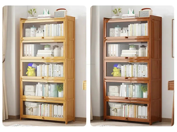 Japanese Home Furniture Bamboo Bookcases Organizer Multi-layer Storage Shelf Simple Retro Bookshelf With Door Modern Office Desk