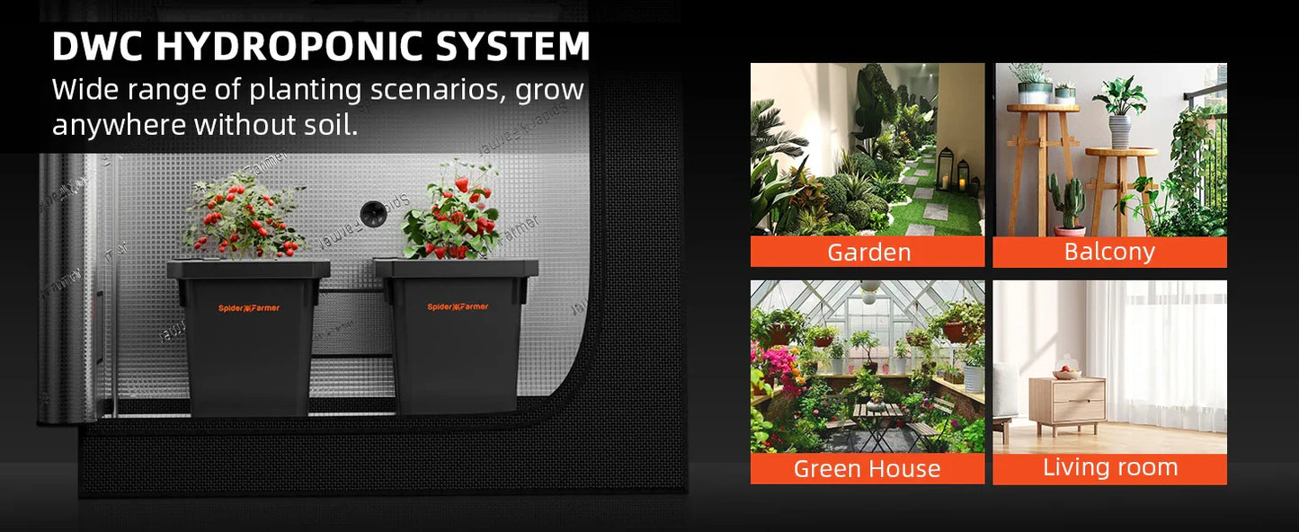 Spider Farmer 7-Gallon DWC Hydroponic System Grow Kits + Air Pump with 2 Buckets
