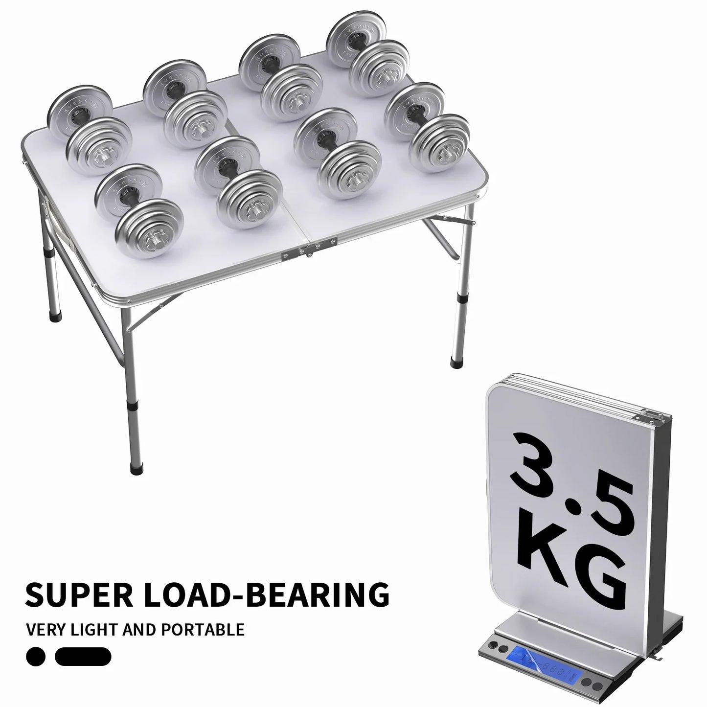 3FT/90CM Picnic Folding Tables, Aluminium Foldable Portable Adjustable Height Lightweight for Camping BBQ, 90x60x37/67cm