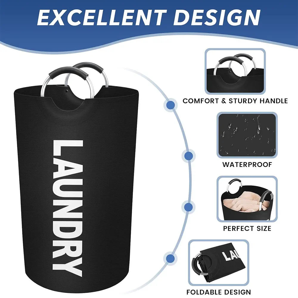 90L Large Laundry Basket, Collapsible Laundry Bag, Freestanding Tall Clothes Hamper, Foldable Washing Bin,Toy storage ,Pouch