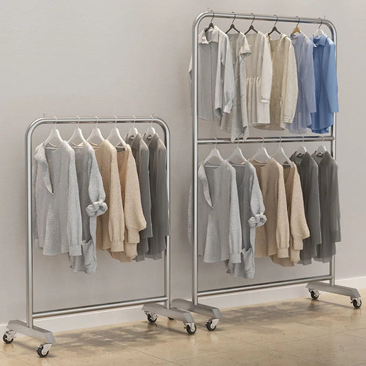 Mobile Cloth Racks Wheels Metal Multiple Levels Portable Adjustable Commercial Clothes Hanger Display Cabide Home Furniture