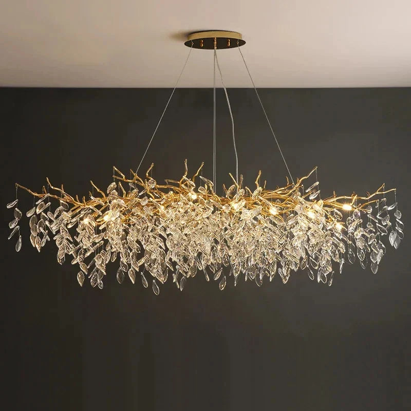 Luxury Gold Crystal LED Ceiling Pendant Lamps Indoor Villa Lights Fixture
