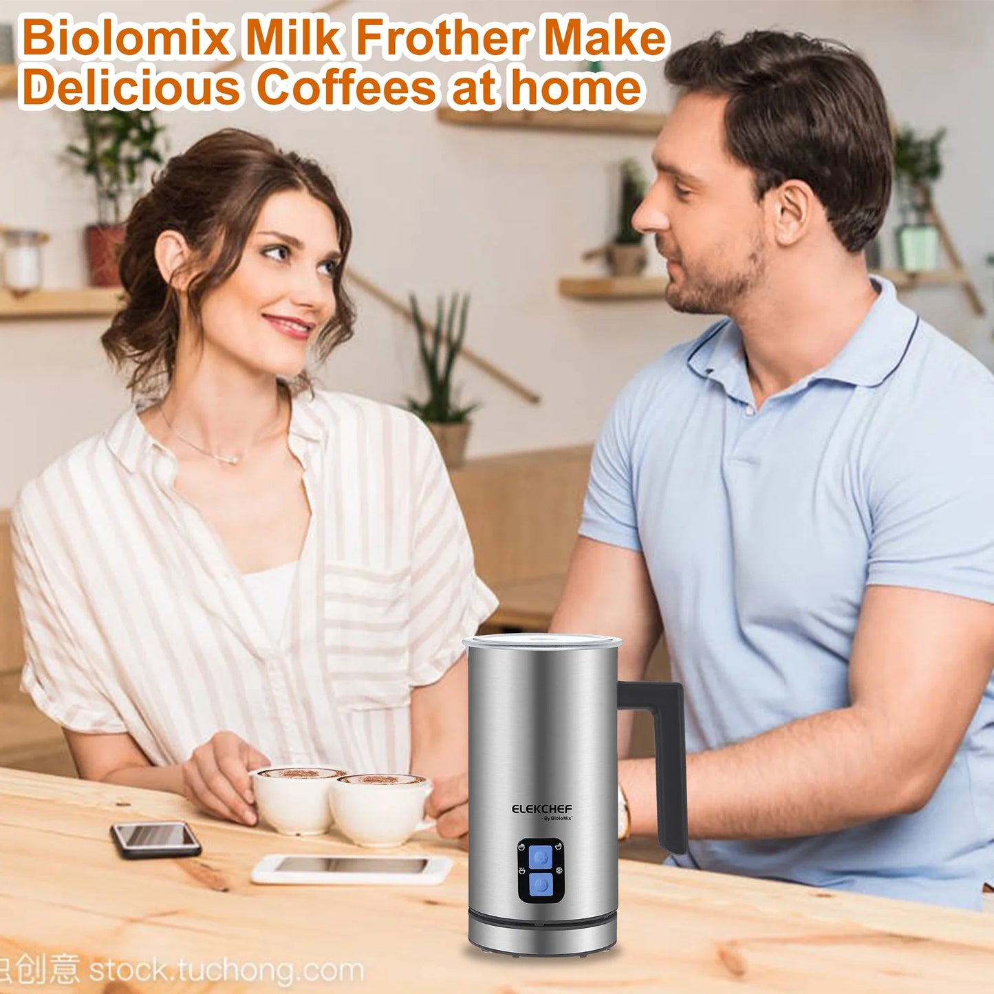 BioloMix Upgraded Stainless Steel 4 in 1 Milk Frother Frothing Foamer Automatic Milk Warmer Cold/Hot Latte Cappuccino Chocolate