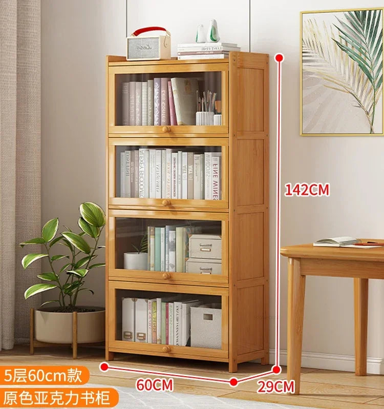 Japanese Home Furniture Bamboo Bookcases Organizer Multi-layer Storage Shelf Simple Retro Bookshelf With Door Modern Office Desk