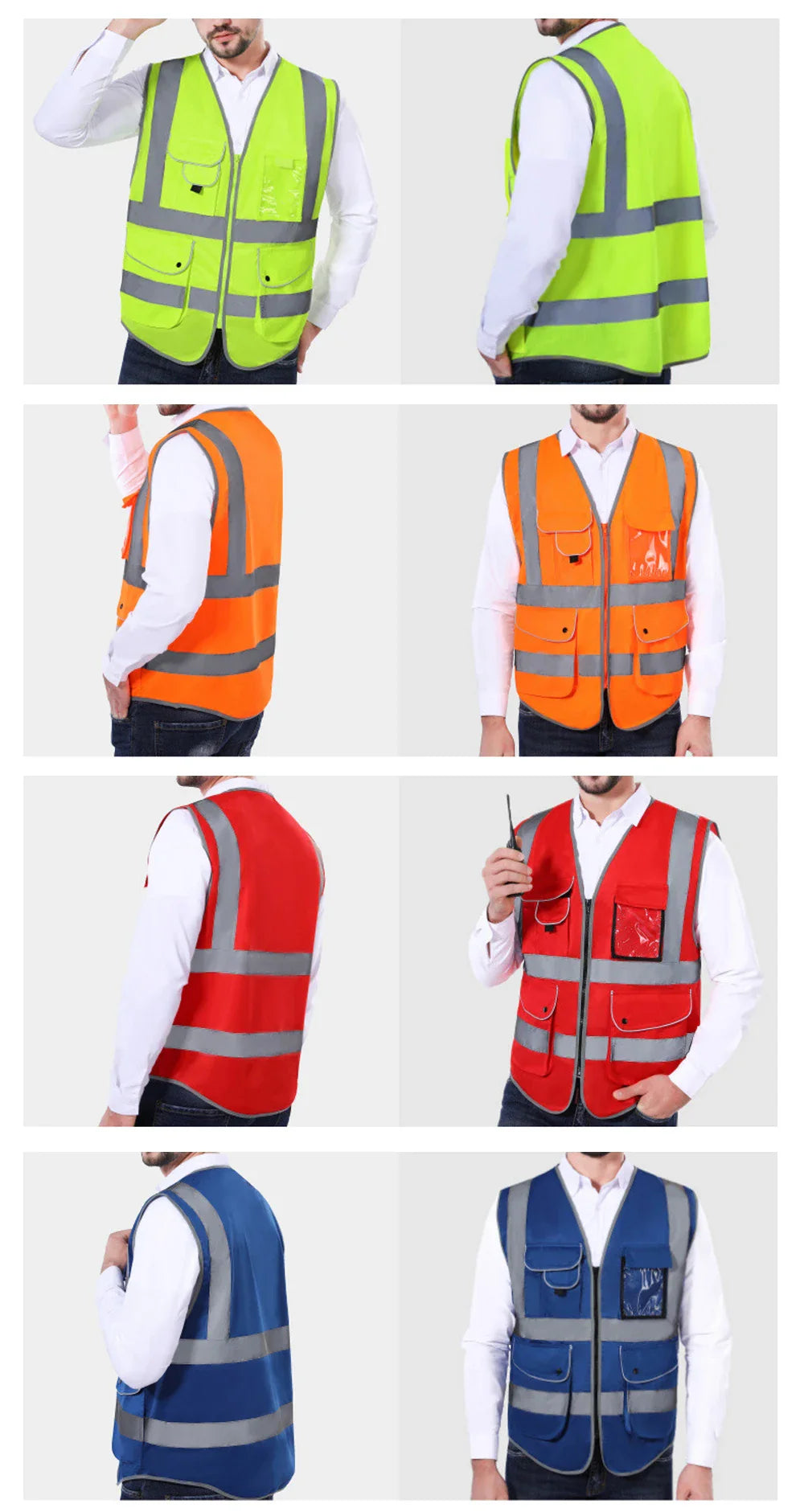 9 Pockets Class 2 High Visibility Reflective Safety Vest for Men Women Work Construction Orange Safety Vests Hi Vis Workwear