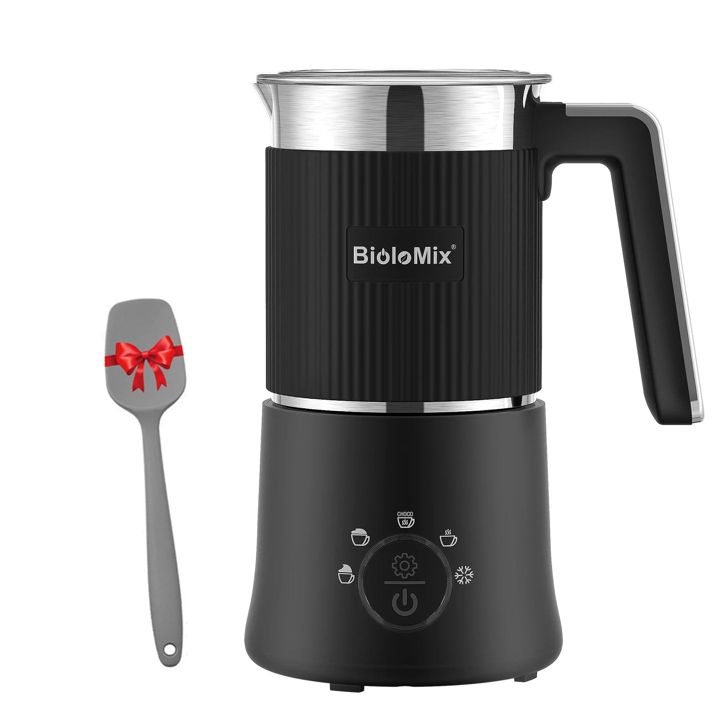 BioloMix Detachable Milk Frother and Steamer,5-in-1 Automatic Hot/Cold Foam and Hot Chocolate Maker,Dishwasher Safe