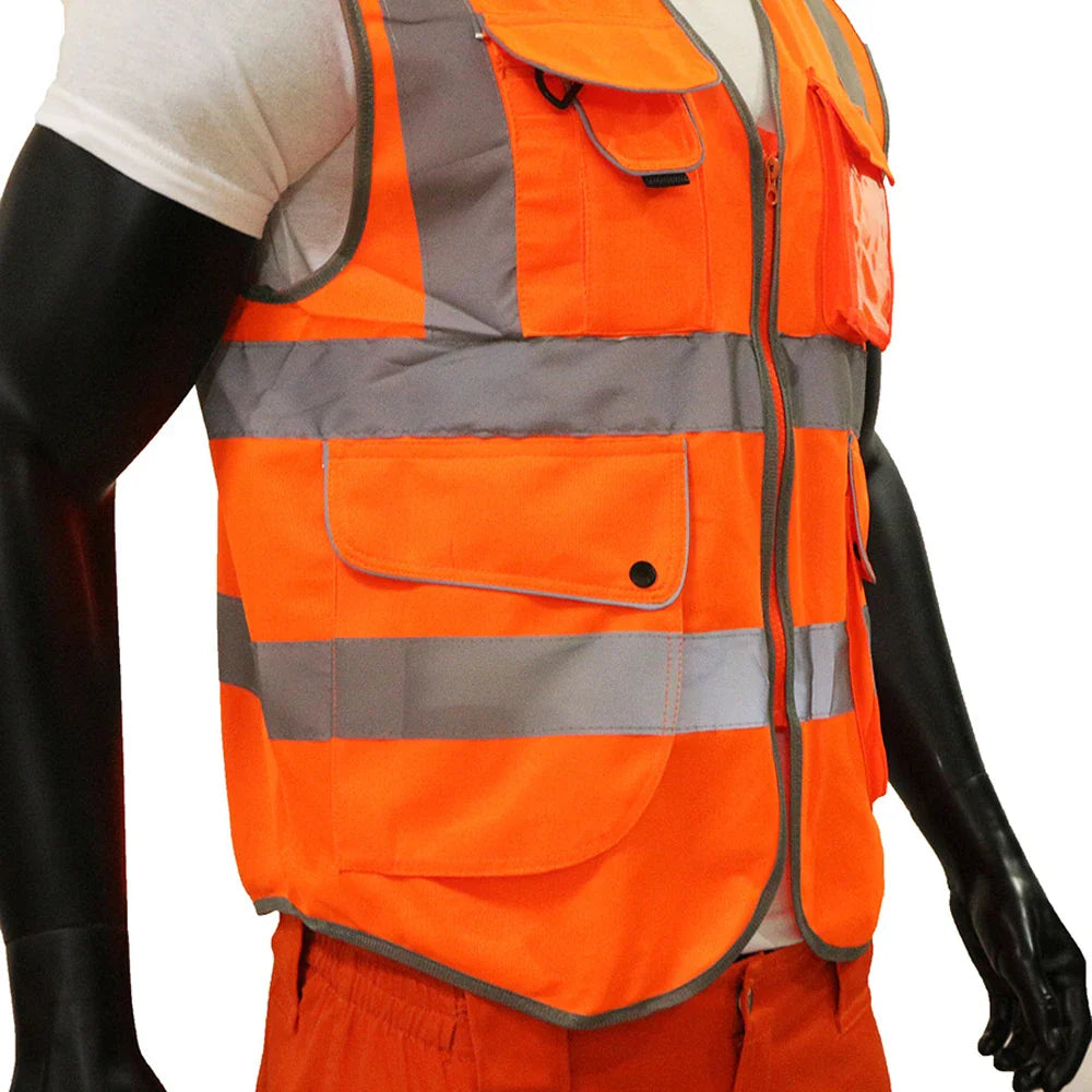 9 Pockets Class 2 High Visibility Reflective Safety Vest for Men Women Work Construction Orange Safety Vests Hi Vis Workwear