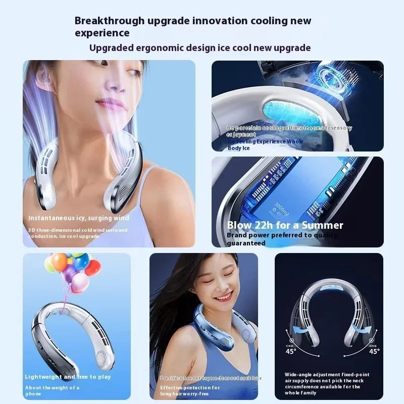 5000mAh Portable Mini Hanging Neck Fan Bladeless Neckband Fan Digital Display Power Air Cooler USB Rechargeable Electric Fans