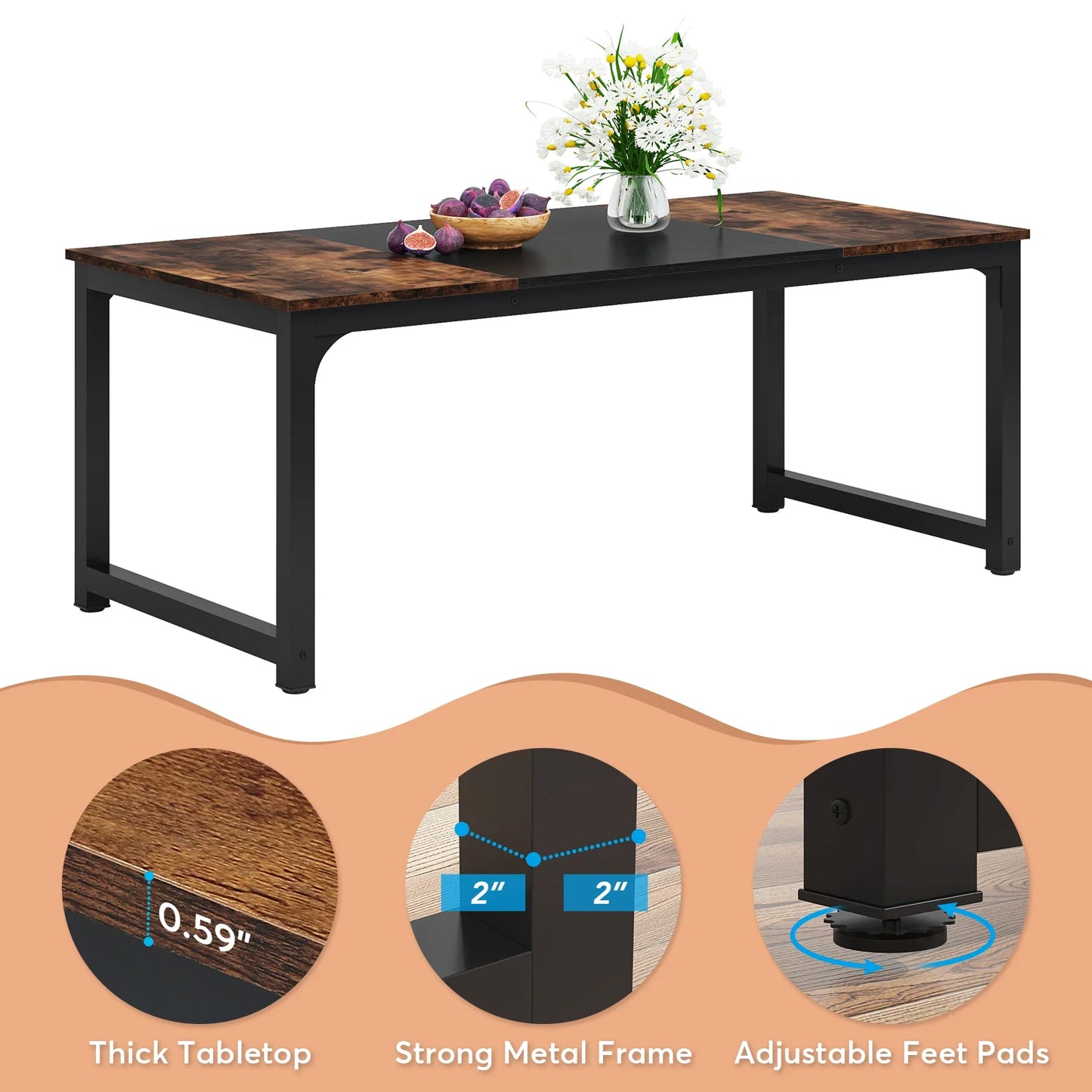 Tribesigns 63"x31.5" Dining Table, Industrial Kitchen Table for 6-8 Person, Rectangular Dinner Table for Dining Room Kitchen