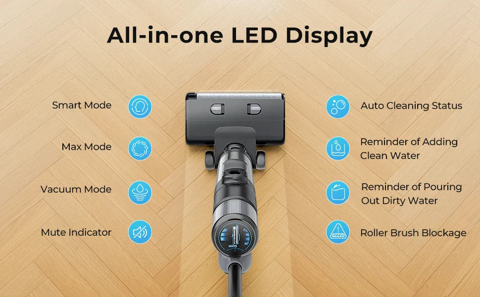 Laresar M3 Cordless Wet Dry Vacuum Cleaner Mop, Edge Cleaning 55min Auto Suction Floor Washer Self-Cleaning Smart Home Appliance