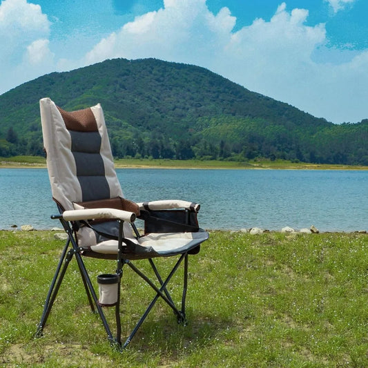 Adjustable Oversized Camping Chair High Luxury Upholstered Seat with Lumbar Back Support 400 Lb High Back Camping Chair