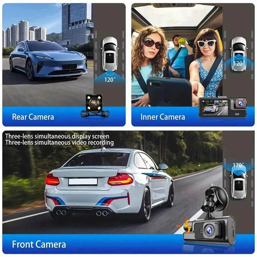 3 Lens Car Recorder with Memory Card Car Camera 1080P VCR WIFI Car DVR 2 Lens Front and Rear View Camera Night Vision Car Access