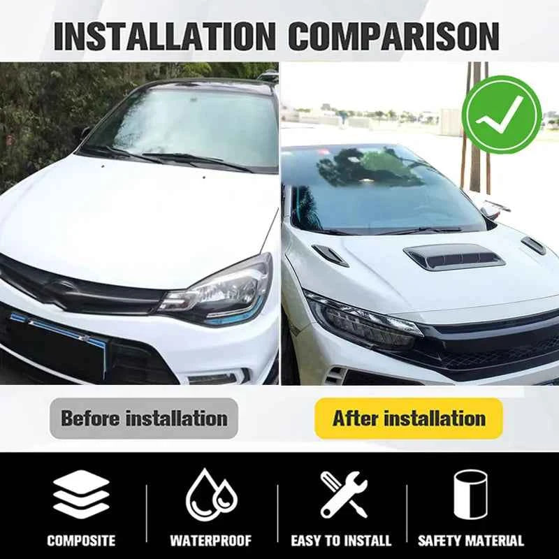 40cm Universal Car Air Flow Decorative Intake Hood Scoop Bonnet Vent Sticker Cover Hood Geared to fit any FLAT Hood Vehicle