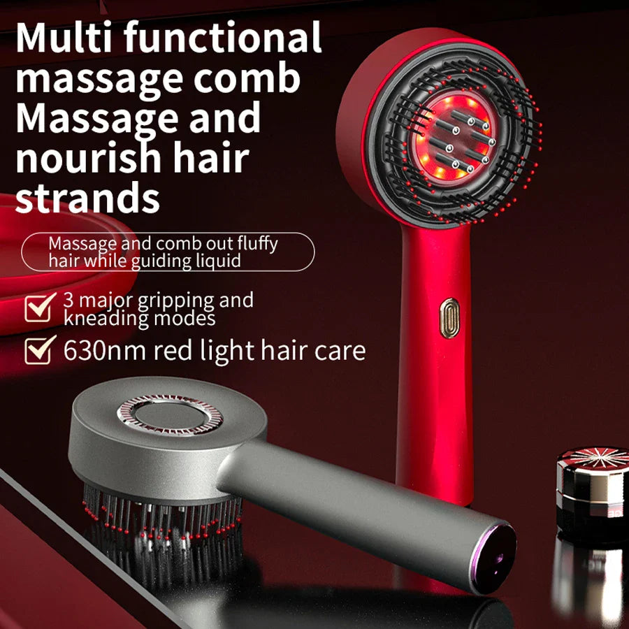 1pc Head Massager Vibration Massage Comb Red Light Therapy Hair Growth Massage Scalp Brush Anti Hair Loss Liquid Oil Hair Care