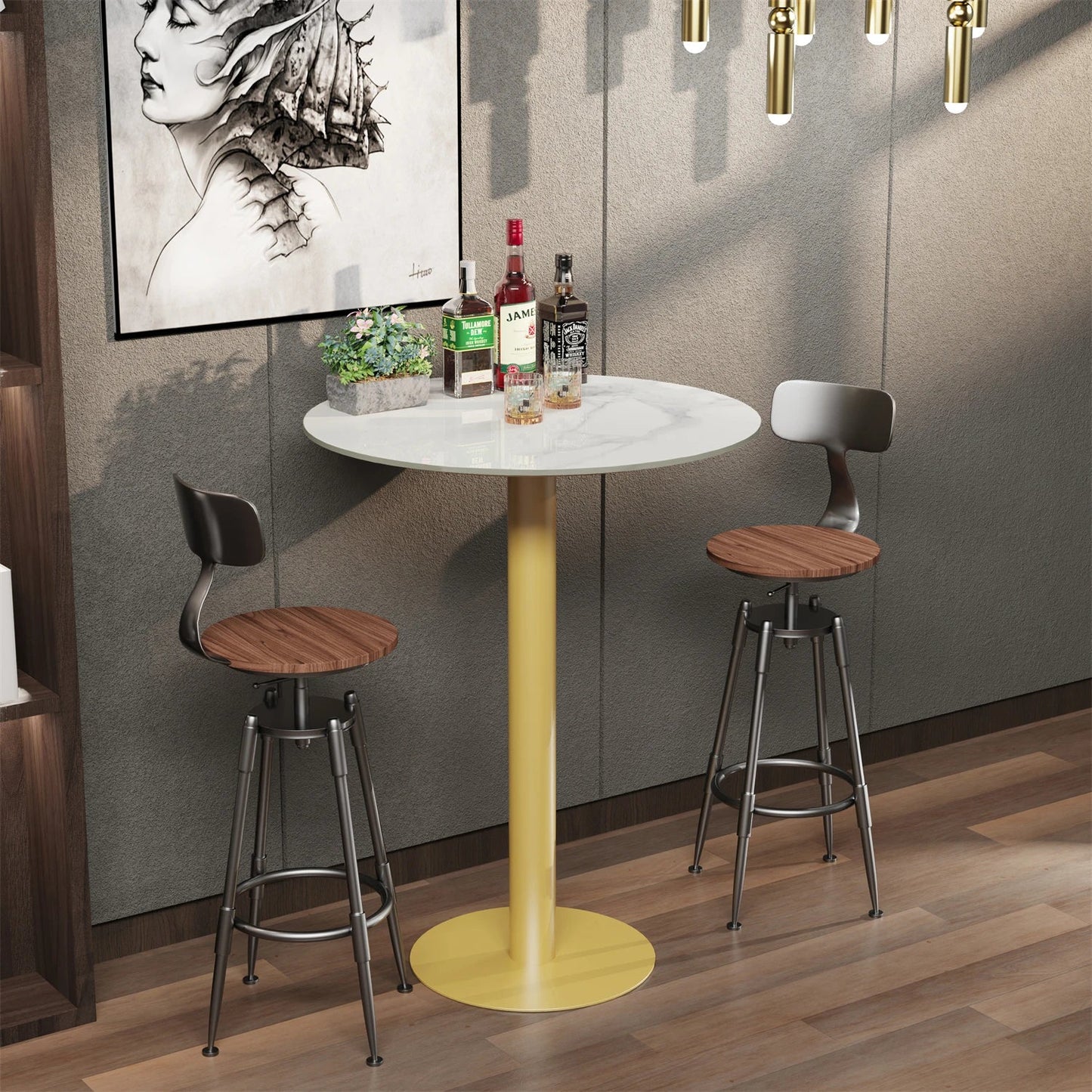 High-End Round Bar Table, Small Kitchen Dining Table, Cocktail Table for Living Room, Party Stone Top, Tall, 100cm
