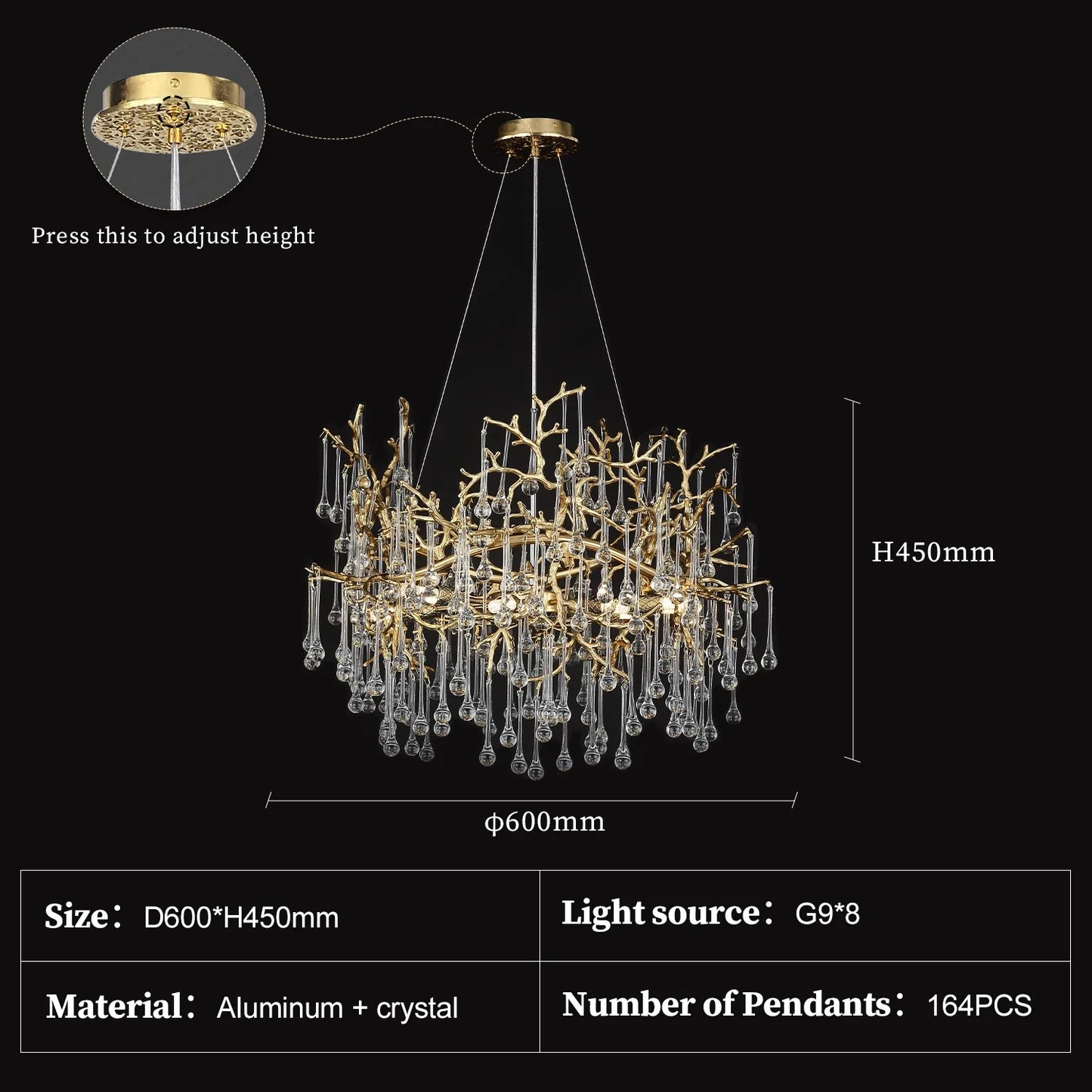 Large Vintage Golden Ceiling Crystal Chandelier