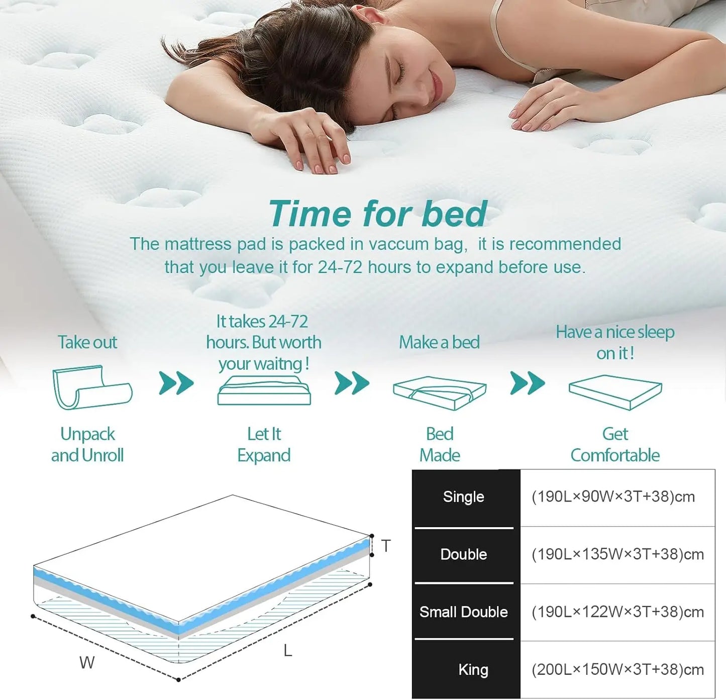 Memory Foam Mattress Topper Bed, Mattress Cover Pad with Extra Deep Pocket, Mattress Toppers Multiple sizes，mattress